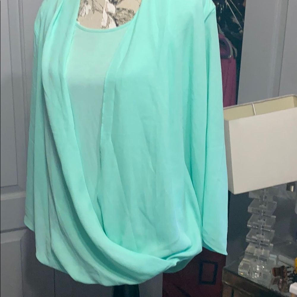 Charter Club cardigan wrap top mint green XXL
